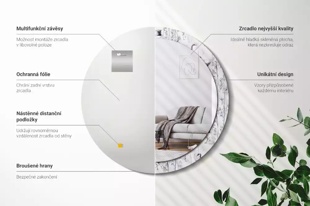 Ronde spiegel met decoratie Kraanvogels