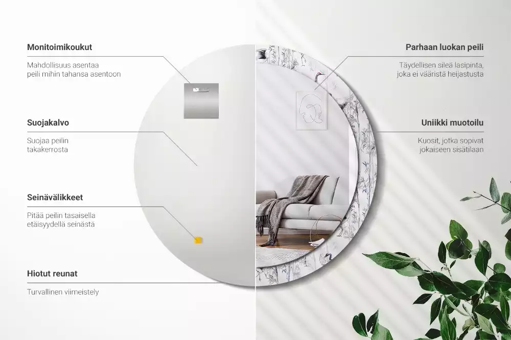 Ronde spiegel met decoratie Kraanvogels