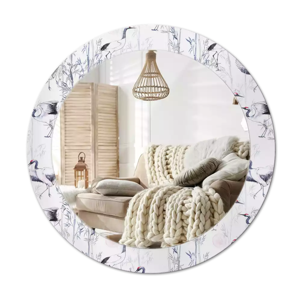 Ronde spiegel met decoratie Kraanvogels