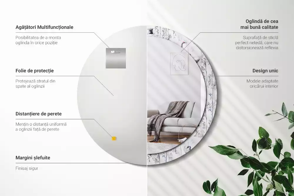 Ronde spiegel met decoratie Kraanvogels