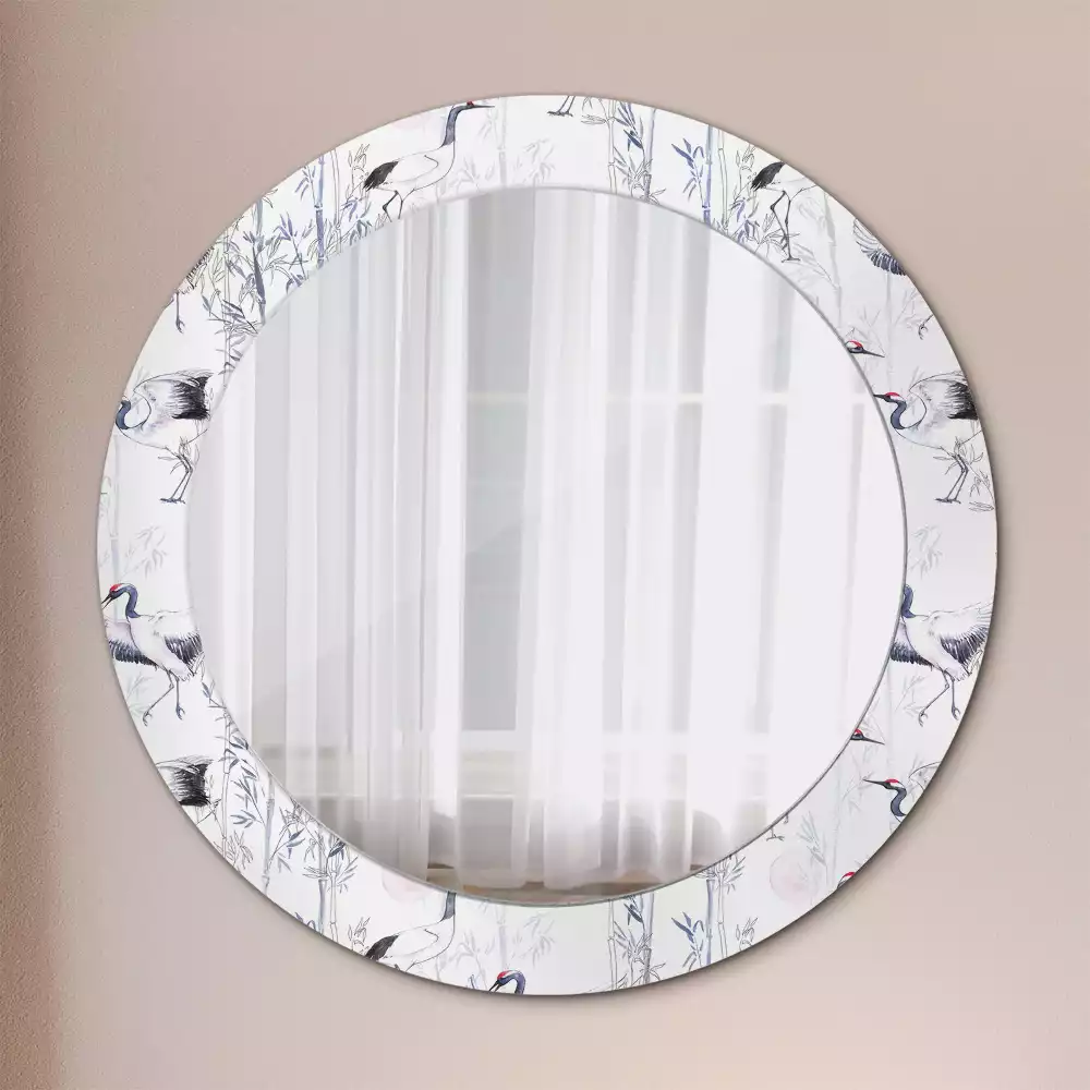 Ronde spiegel met decoratie Kraanvogels