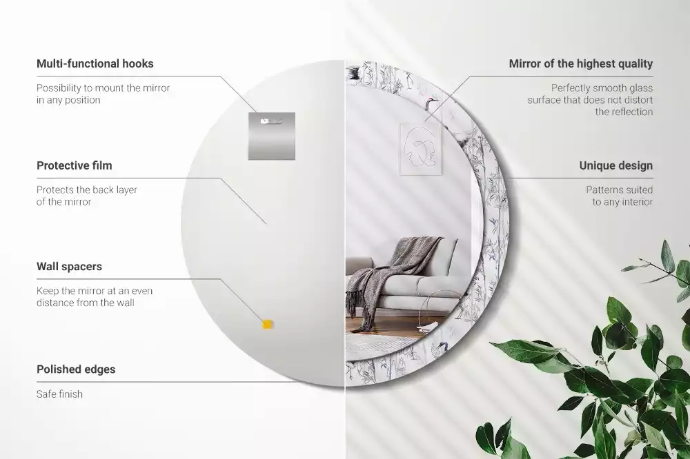 Ronde spiegel met decoratie Kraanvogels