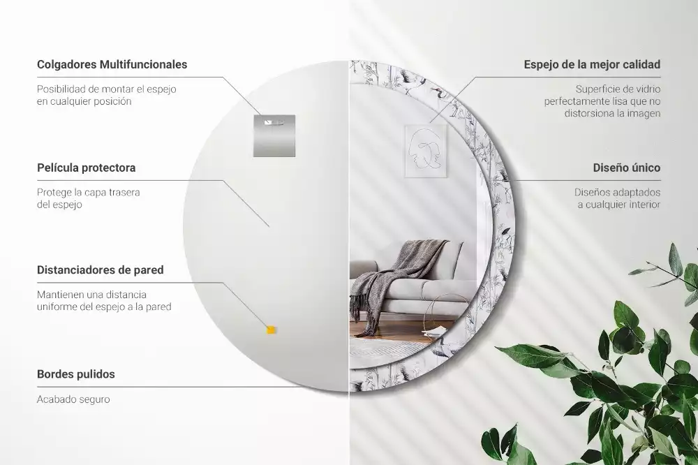 Ronde spiegel met decoratie Kraanvogels