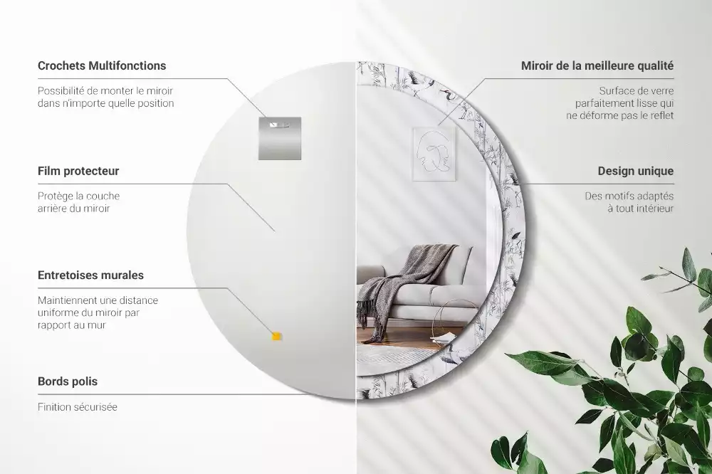 Ronde spiegel met decoratie Kraanvogels