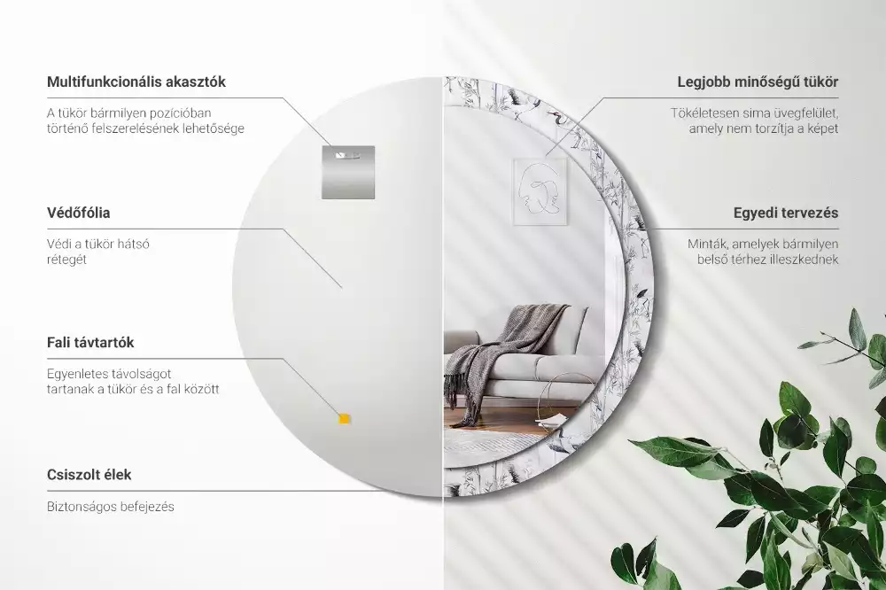 Ronde spiegel met decoratie Kraanvogels