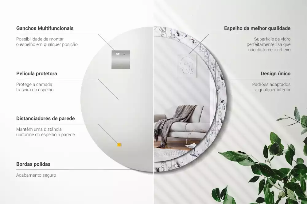 Ronde spiegel met decoratie Kraanvogels