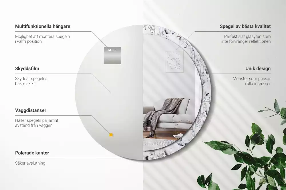 Ronde spiegel met decoratie Kraanvogels