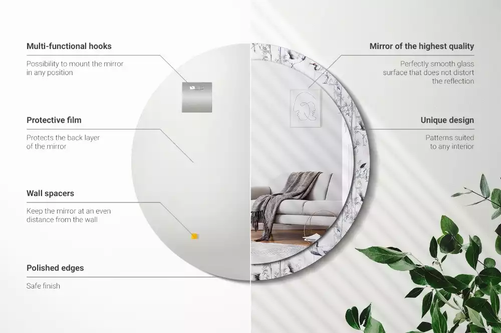 Ronde spiegel met decoratie Kraanvogels