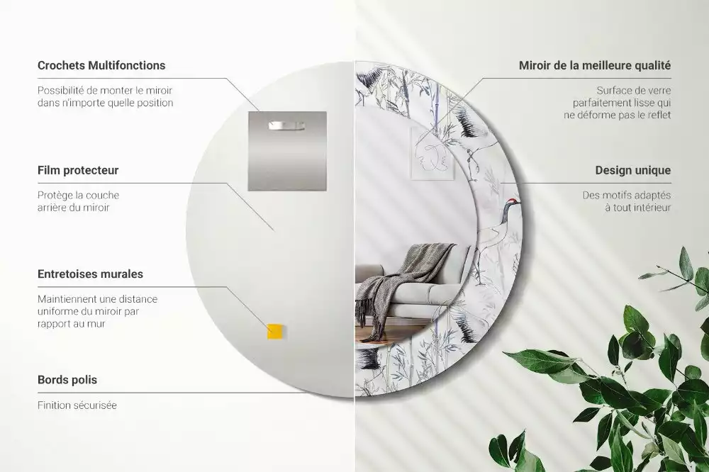 Ronde spiegel met decoratie Kraanvogels