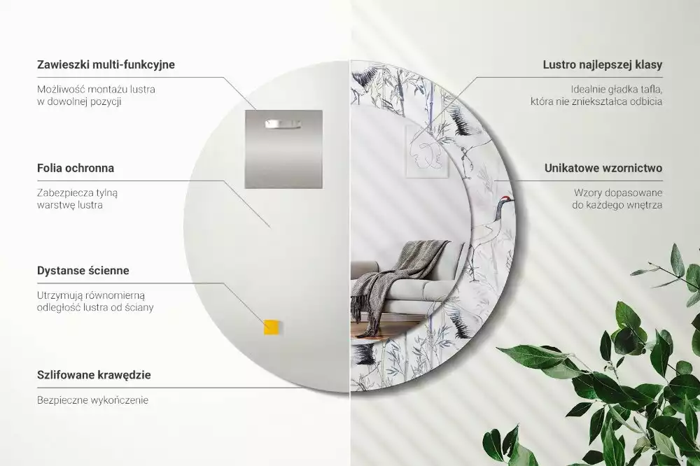 Ronde spiegel met decoratie Kraanvogels