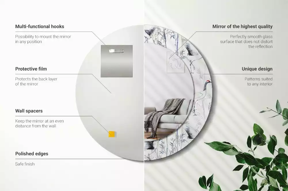 Ronde spiegel met decoratie Kraanvogels