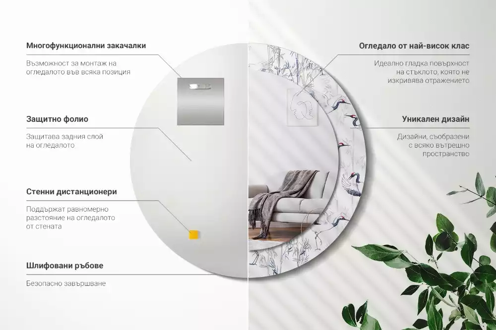 Ronde spiegel met decoratie Kraanvogels