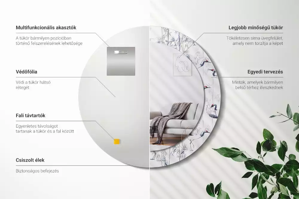 Ronde spiegel met decoratie Kraanvogels