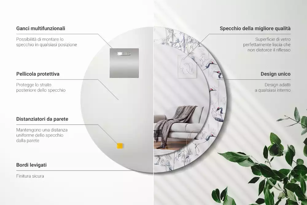 Ronde spiegel met decoratie Kraanvogels