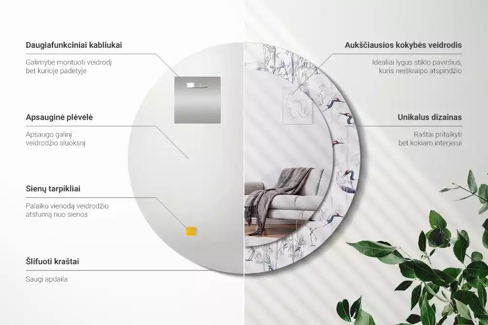 Ronde spiegel met decoratie Kraanvogels