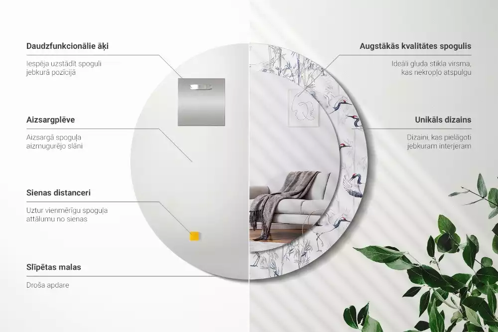 Ronde spiegel met decoratie Kraanvogels