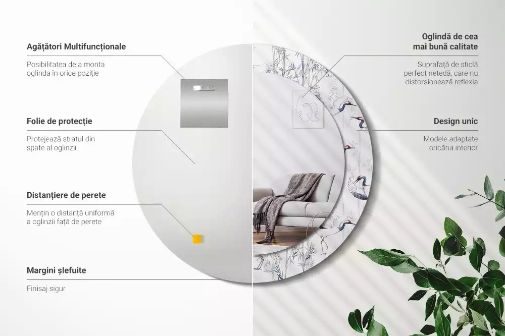 Ronde spiegel met decoratie Kraanvogels