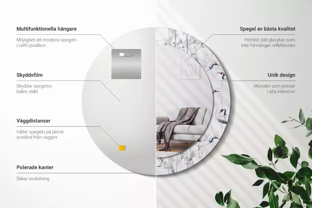 Ronde spiegel met decoratie Kraanvogels