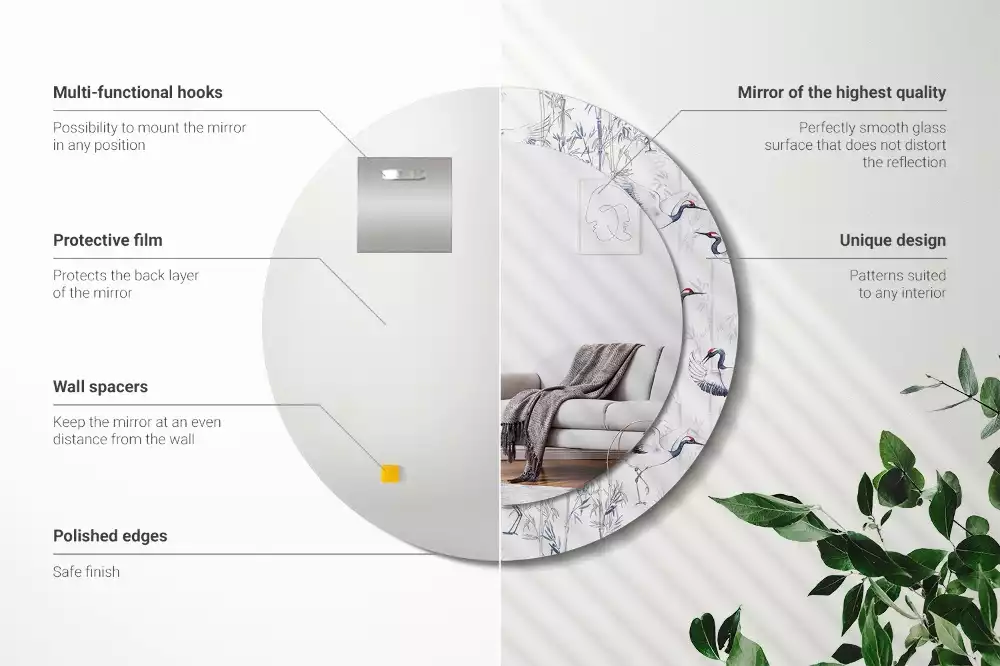 Ronde spiegel met decoratie Kraanvogels