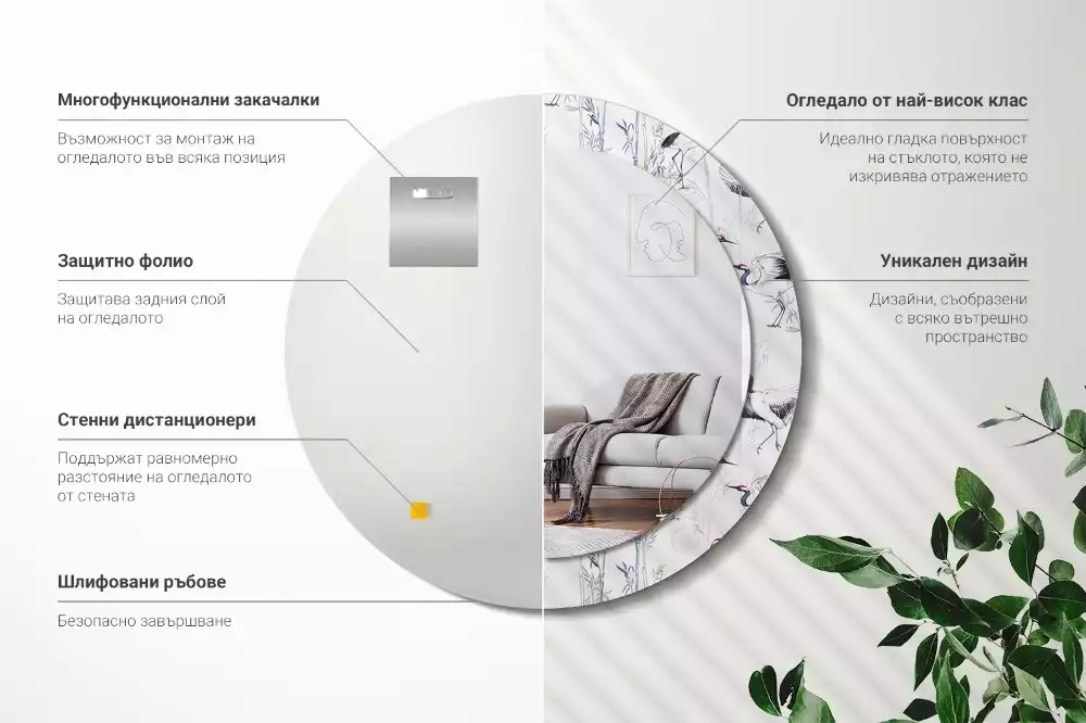 Ronde spiegel met decoratie Kraanvogels