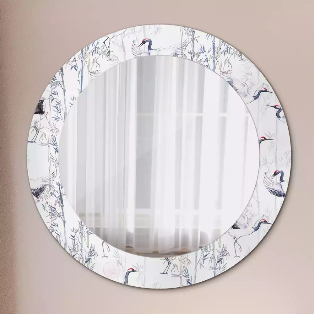 Ronde spiegel met decoratie Kraanvogels