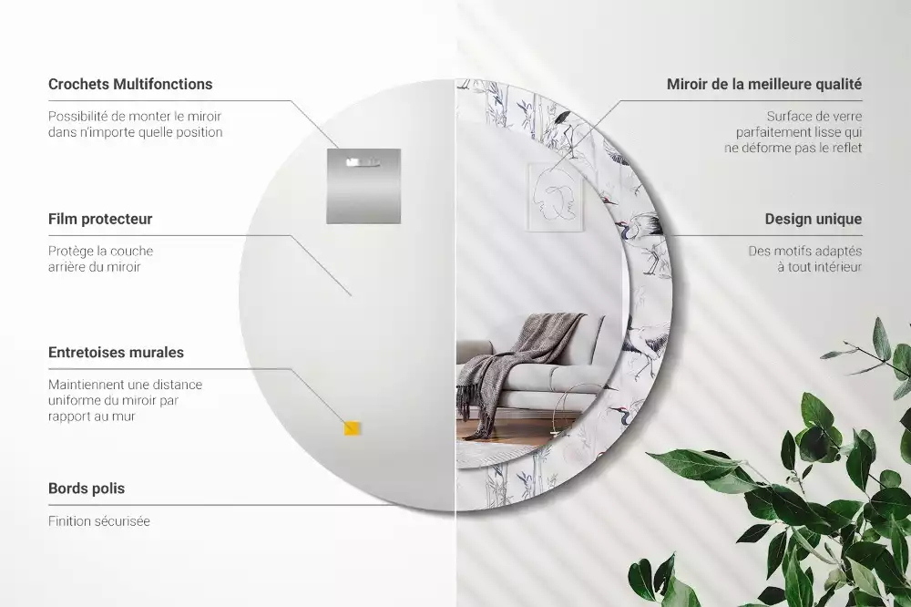 Ronde spiegel met decoratie Kraanvogels