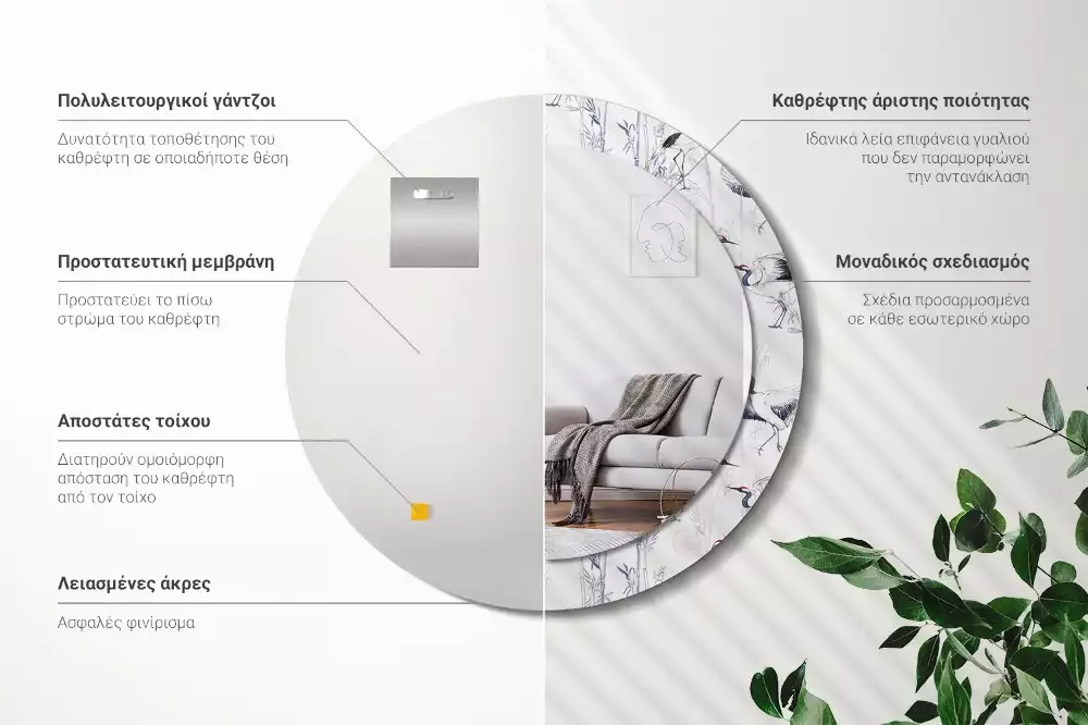 Ronde spiegel met decoratie Kraanvogels