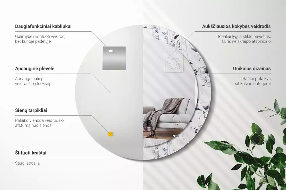 Ronde spiegel met decoratie Kraanvogels