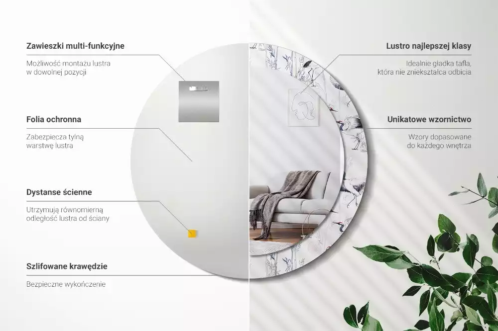 Ronde spiegel met decoratie Kraanvogels