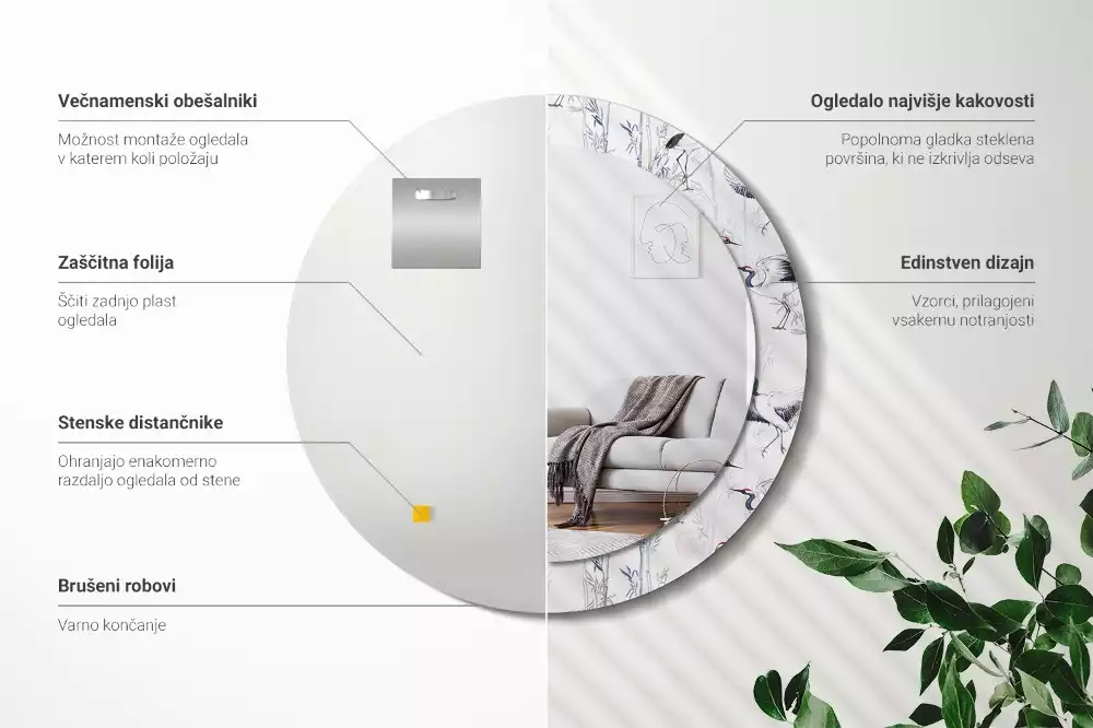 Ronde spiegel met decoratie Kraanvogels