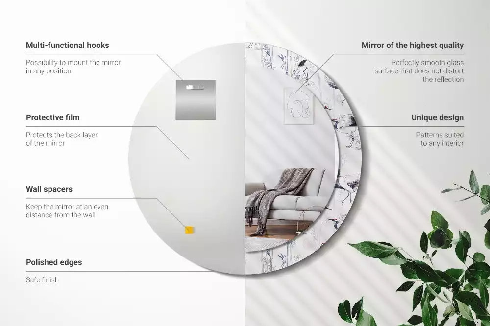 Ronde spiegel met decoratie Kraanvogels