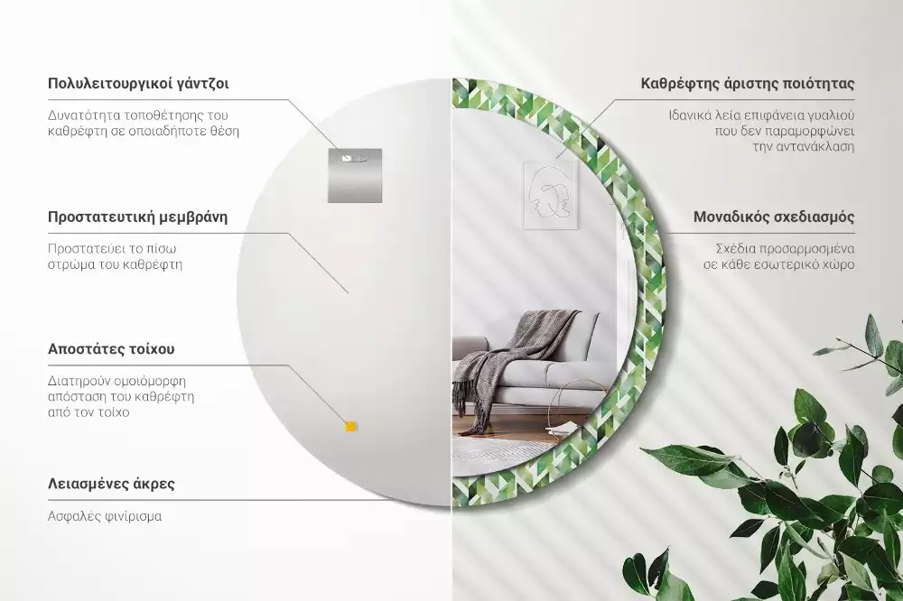 Ronde spiegel met decoratie Visgraat