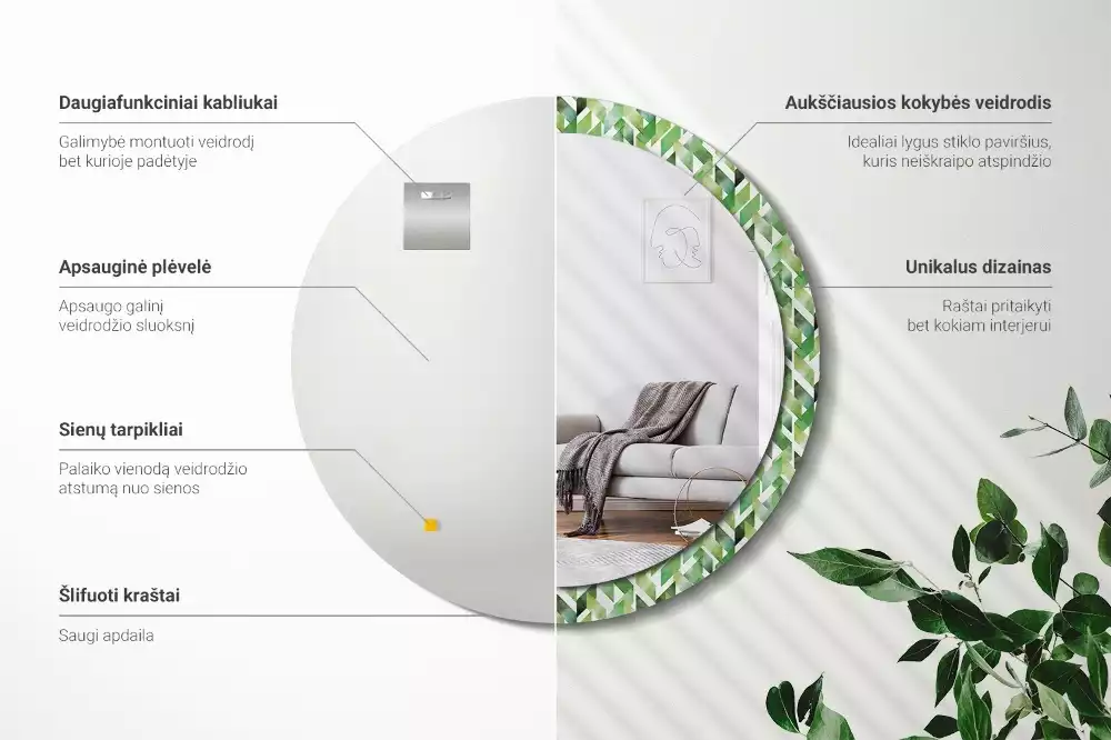 Ronde spiegel met decoratie Visgraat