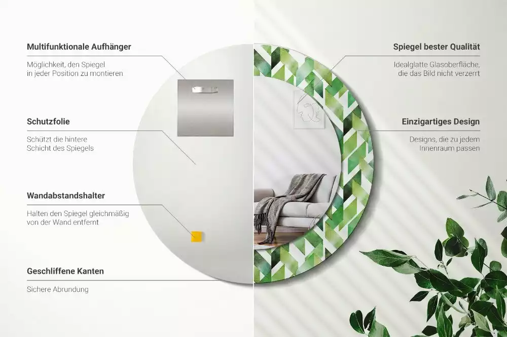 Ronde spiegel met decoratie Visgraat