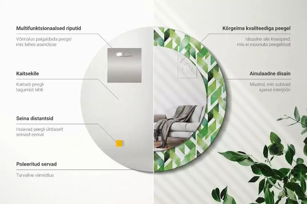 Ronde spiegel met decoratie Visgraat