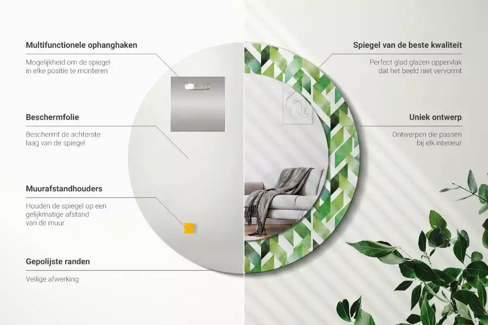 Ronde spiegel met decoratie Visgraat