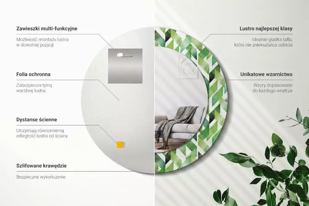 Ronde spiegel met decoratie Visgraat