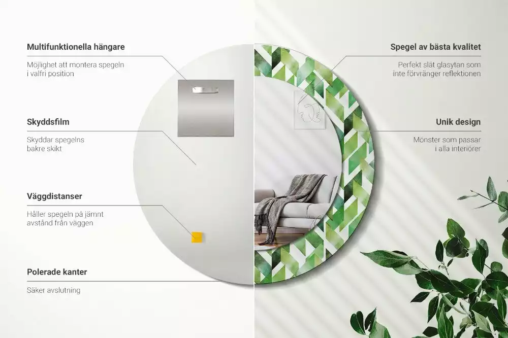 Ronde spiegel met decoratie Visgraat