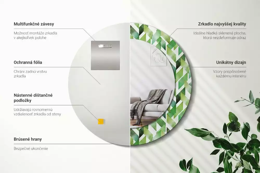 Ronde spiegel met decoratie Visgraat