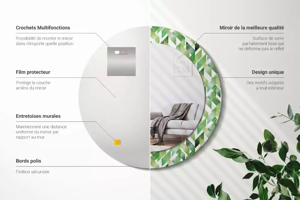 Ronde spiegel met decoratie Visgraat