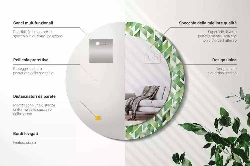 Ronde spiegel met decoratie Visgraat