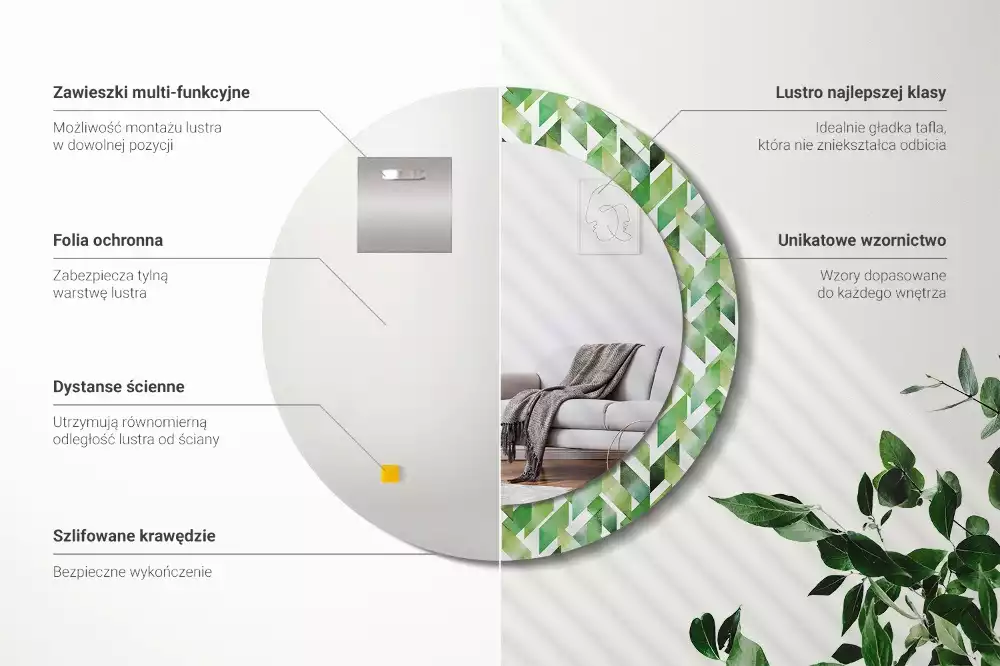 Ronde spiegel met decoratie Visgraat