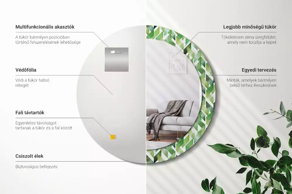 Ronde spiegel met decoratie Visgraat