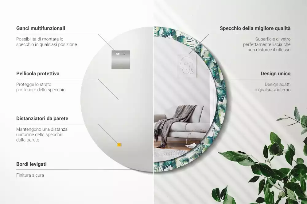 Ronde spiegel met decoratie Bladeren