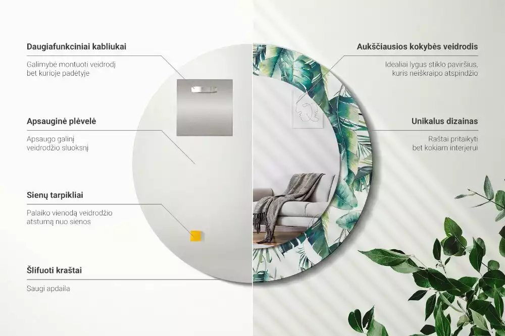 Ronde spiegel met decoratie Bladeren