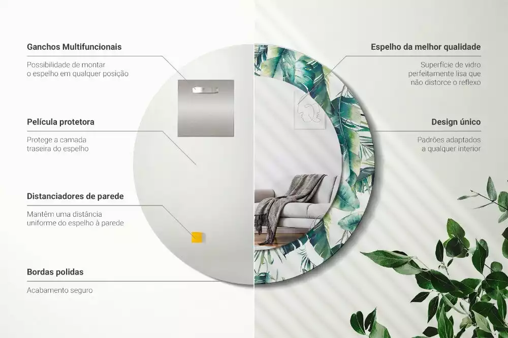 Ronde spiegel met decoratie Bladeren