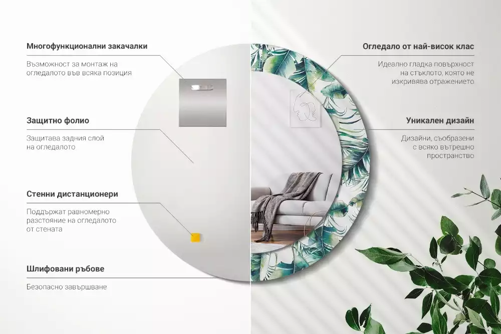 Ronde spiegel met decoratie Bladeren