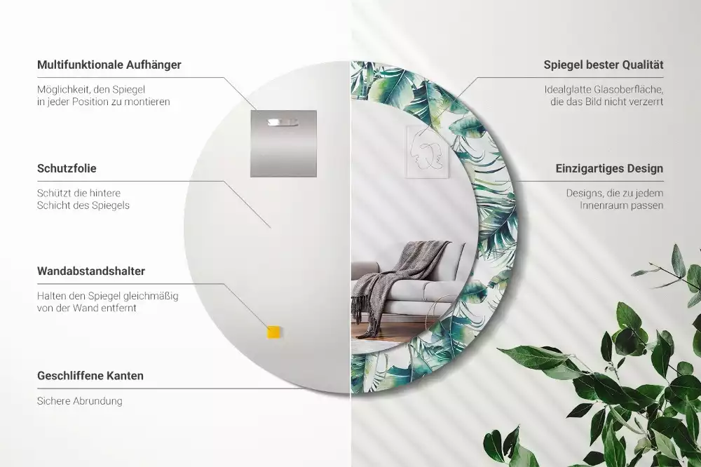 Ronde spiegel met decoratie Bladeren