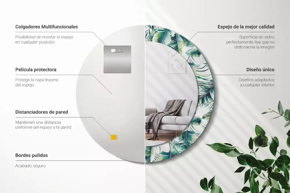 Ronde spiegel met decoratie Bladeren