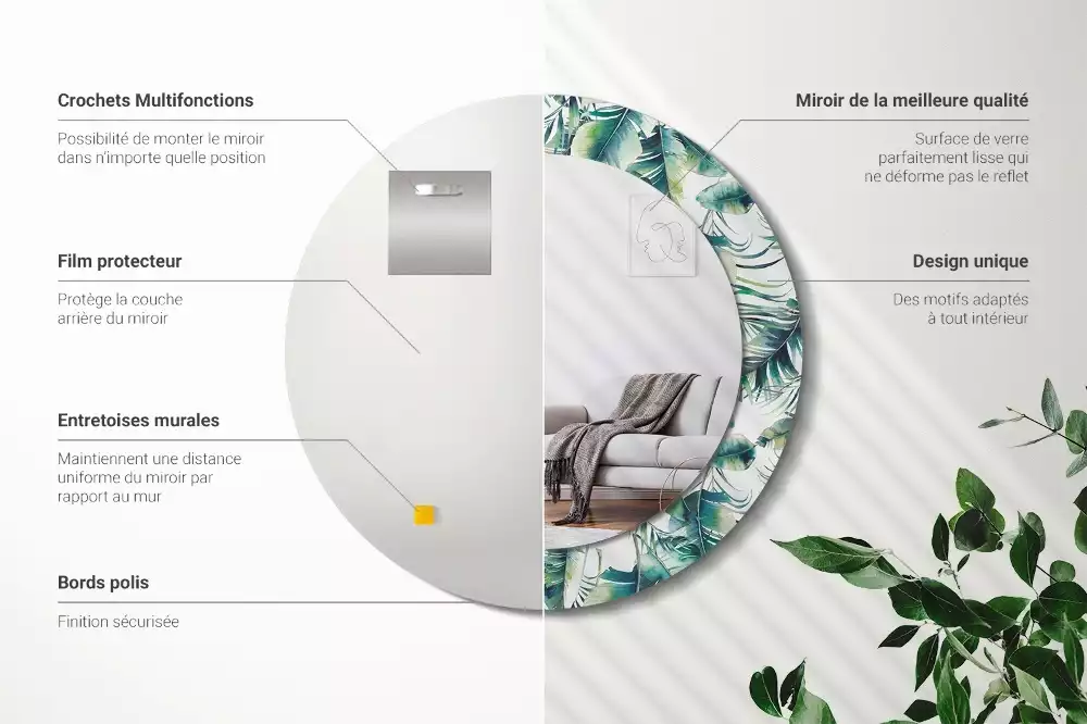 Ronde spiegel met decoratie Bladeren